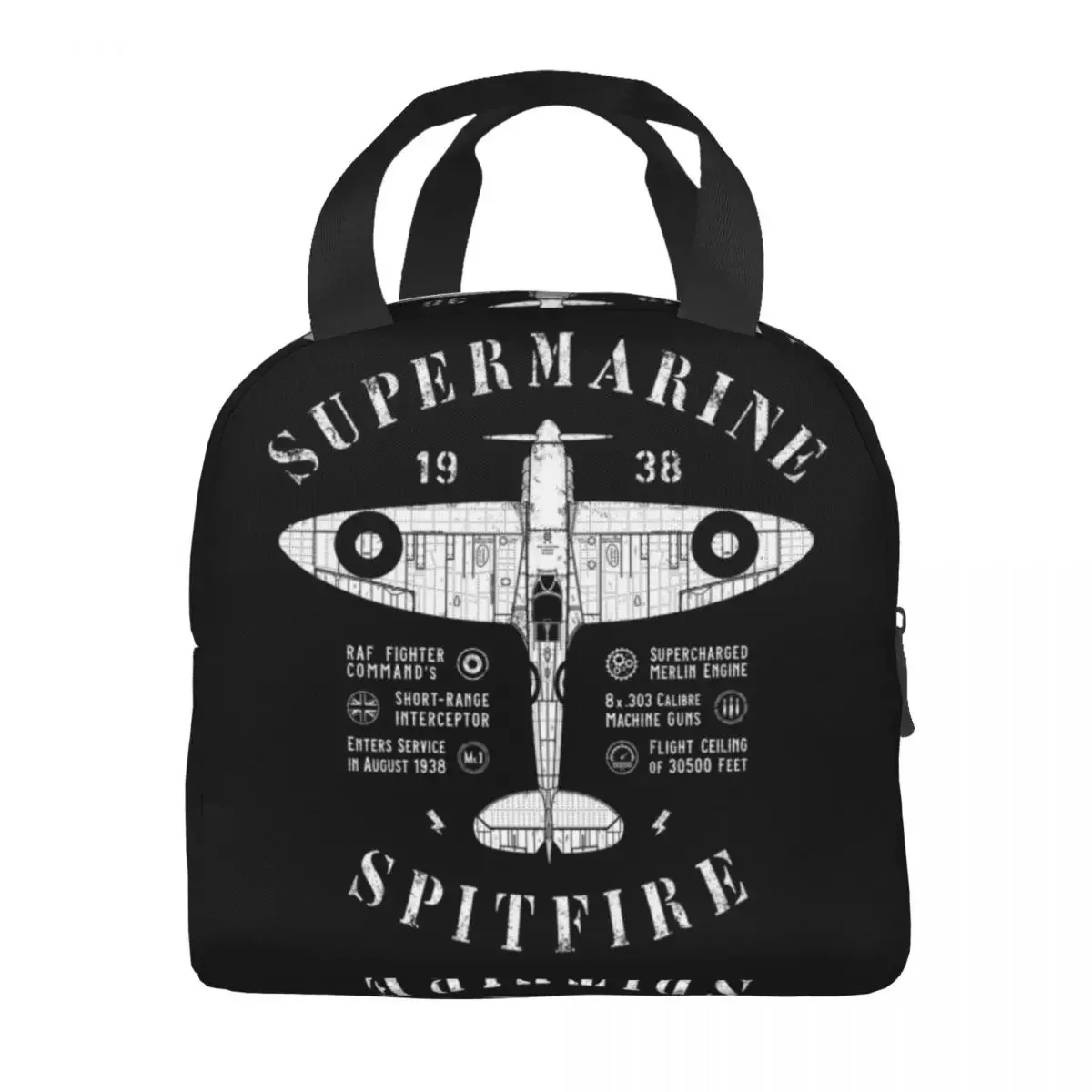 Supermarine Spitfire Insulated Lunch Tote Bag for Women Fighter Plane Pilot Aircraft Airplane Resuable Cooler Thermal Bento Box