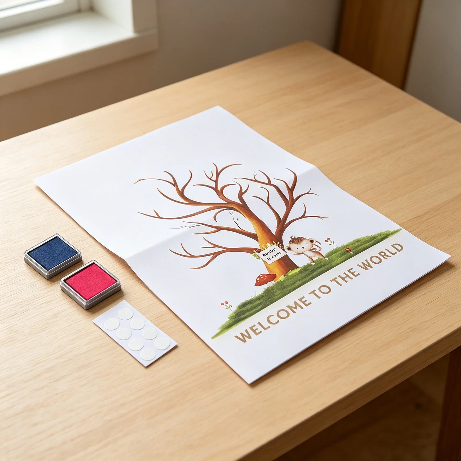 Gender Reveal Fingerprint Tree Canvas Set with Ink Pads for Unique Keepsake and Creative Party Activity 12x165 Inches