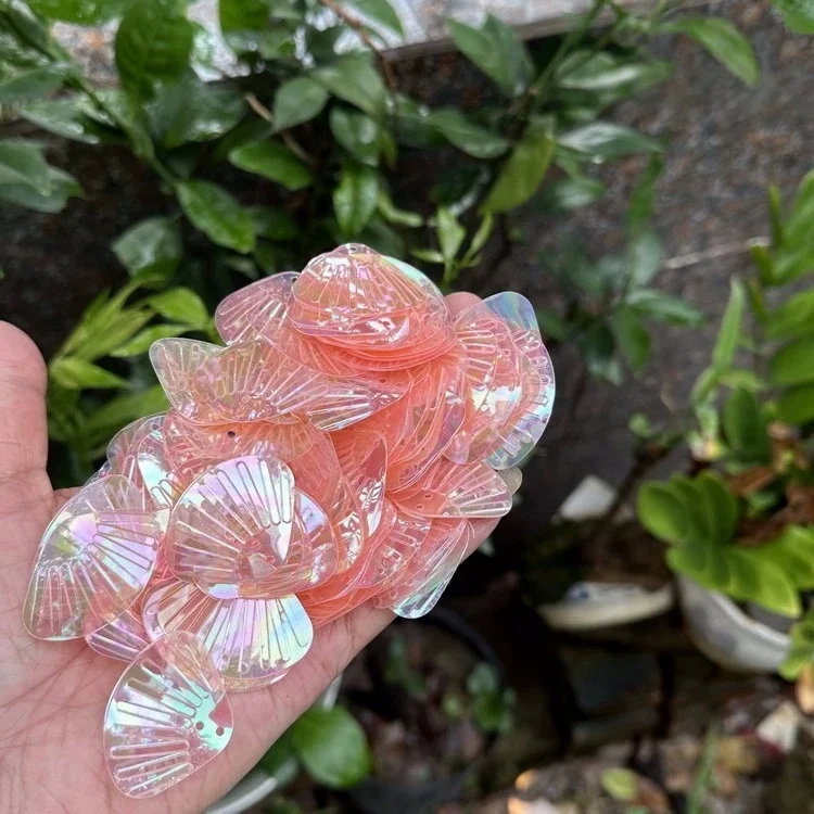 50g Large Shell Shape Wrinkled loosen Sequins Fan Shape Tail Paillette Craft Accessories 30x40mm Iridescent Mermaid Sequins
