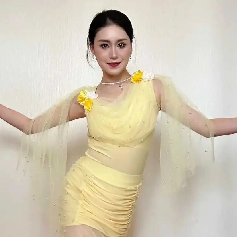 2025 nuevas mujeres Swing Collar malla Top trajes de baile de vals ropa de baile moderna ropa de baile de salón ropa de actuación DN22288