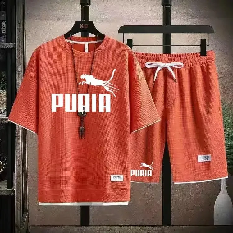 Conjunto de t-shirt e calções de manga curta masculino, roupa desportiva confortável, solto, calções de verão, casual, alta qualidade, venda quente, 2022, 2 peças