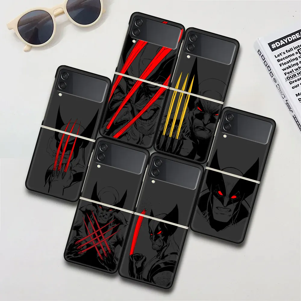 Marvel Wolverine Case for Samsung Galaxy Z Flip 4 3 5G Black Hard PC Cover Zflip4 Zflip3 Mobile Phone Coque Flip4 Flip3 Funda