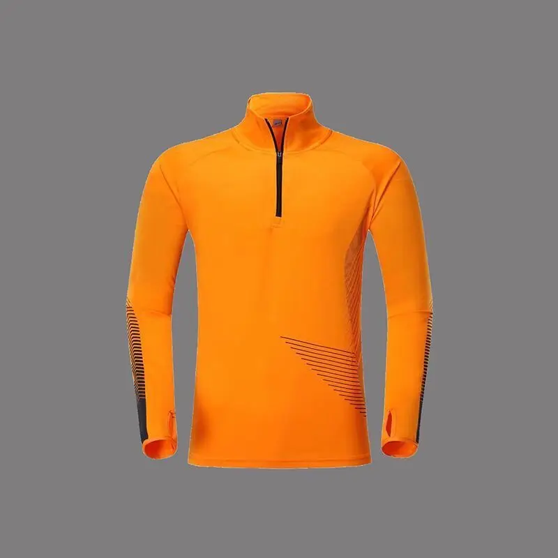 Spring Sports Set Men Stand Neck Zipper Print Elastic Waist Running Football Outdoor Training Clothes Fitness Long Sleeved Suit