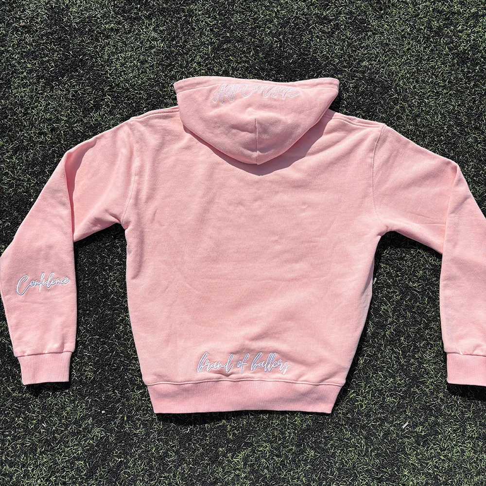 Vintage Letter Embroidered Pink Long Sleeved Pullover Y2K Fashion Personality American Street Autumn Winter Sports Loose Hoodies