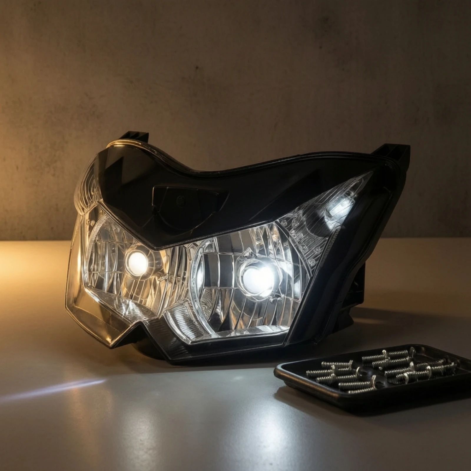 Front Headlight Assembly Replacement Motorcycle Headlight with Mounting Brackets Headlamp Compatible Angular