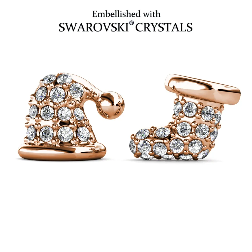Daisini Christmas Stocking Hat Stud Earring Quality Brass with 18K White Gold Plated Embellished with Premium Swarovski Crystals
