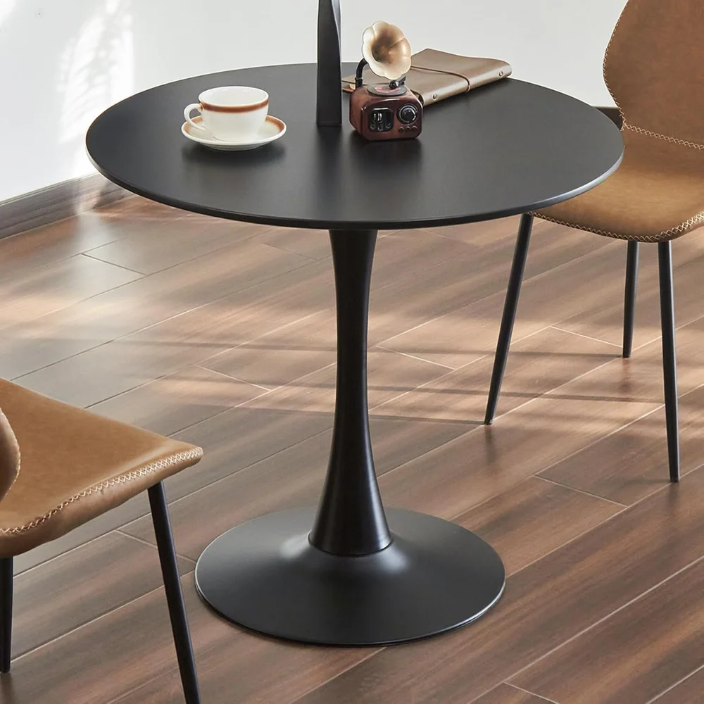 

Black Round Dining Table,31.5 Inches Modern Tulip Kitchen TableThickened Tabletop & Sturdy Metal Pedestal, Modern Fashion Table