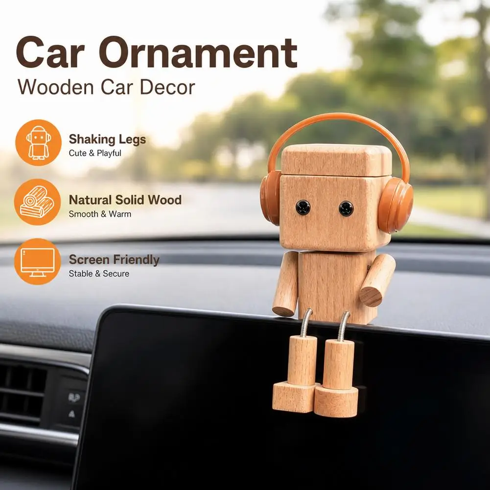 Cute Shaking Feet Wooden Doll Car Air Outlet Perfume Clip Movable Robot Diffuser Vehicle Interior Decoration Accessories
