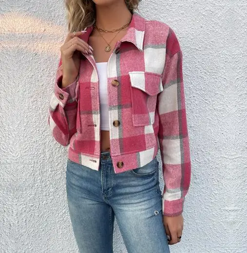 

Women's Coat 2025 Autumn & Winter Female Daily Clothing Plaid New Fashion Casual Cardigan Retro Lapel Jacket Jacket for Women