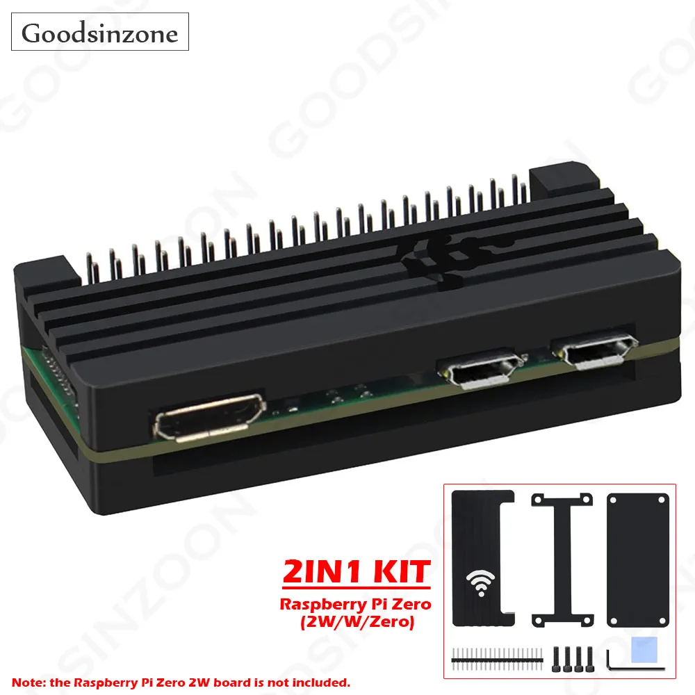 Aluminum Heatsink Case Kit for Raspberry Pi Zero 2W, Zero W, Zero - Passive Cooling Shell with GPIO Header for Pi0