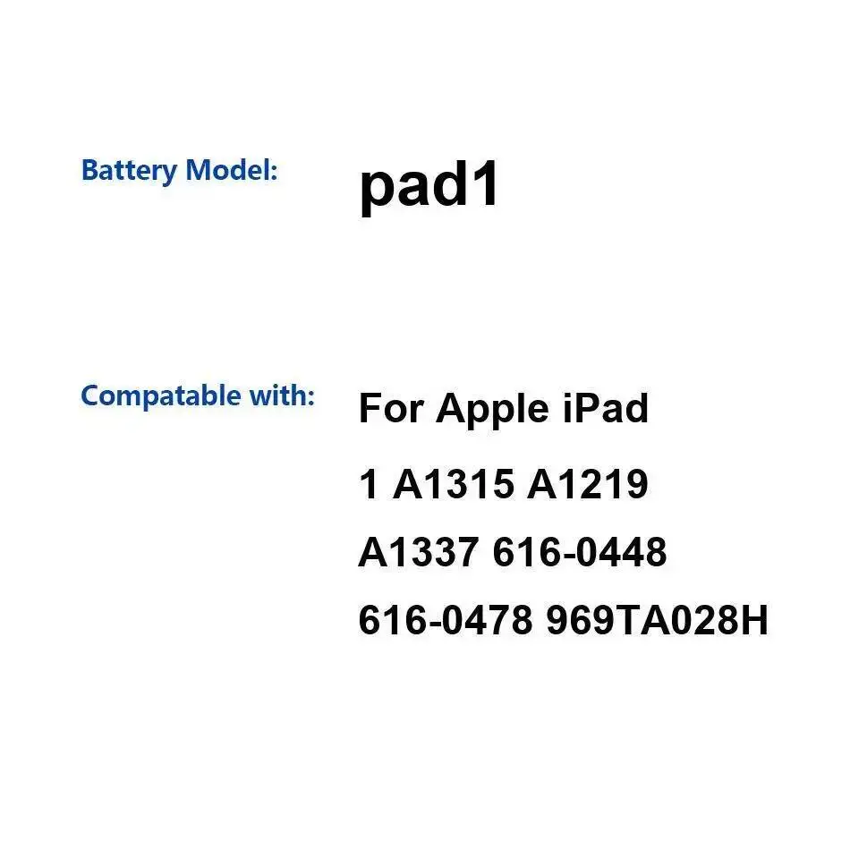 

Для Apple Ipad 1 A1315 A1219 A1337 616-0448 616-0478 969TA028H Pad1 Батарея планшета 5900 мАч Прочный