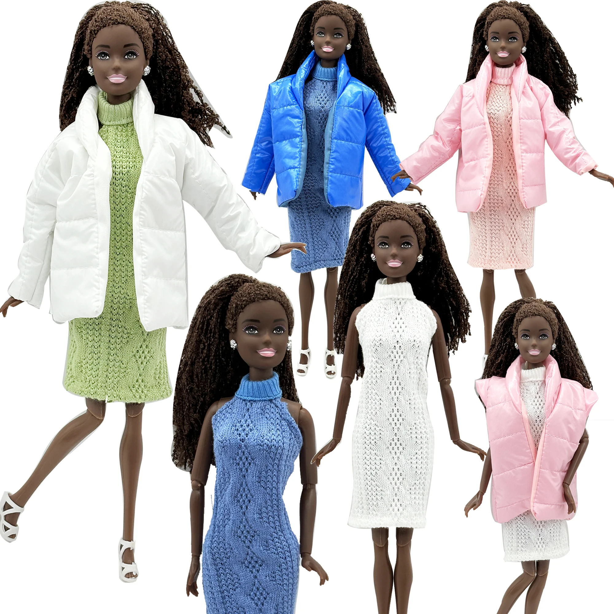 Fashion Doll Clothing Set - 2pcs Jacket and Vest Outfits with Wool Skirts Knitted Dresses and Down Coat for 30cm Dolls Toys