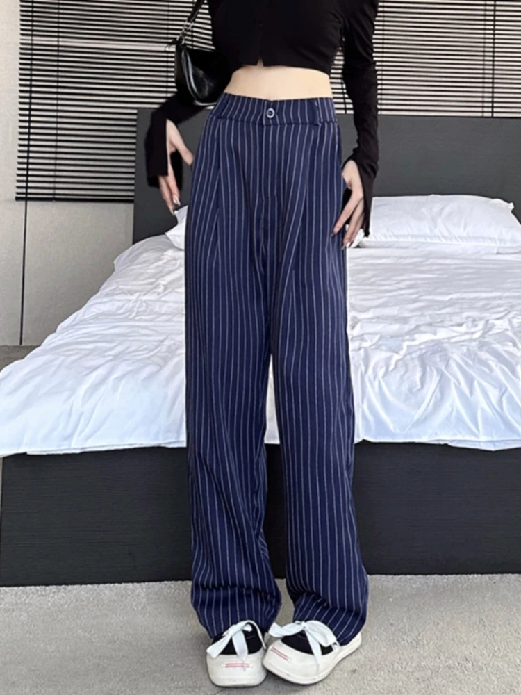 Pantaloni da abito a righe verticali slim fit Vita alta Elastico in vita da donna Faion Spring New Sle Pantaloni lunghi a gamba dritta