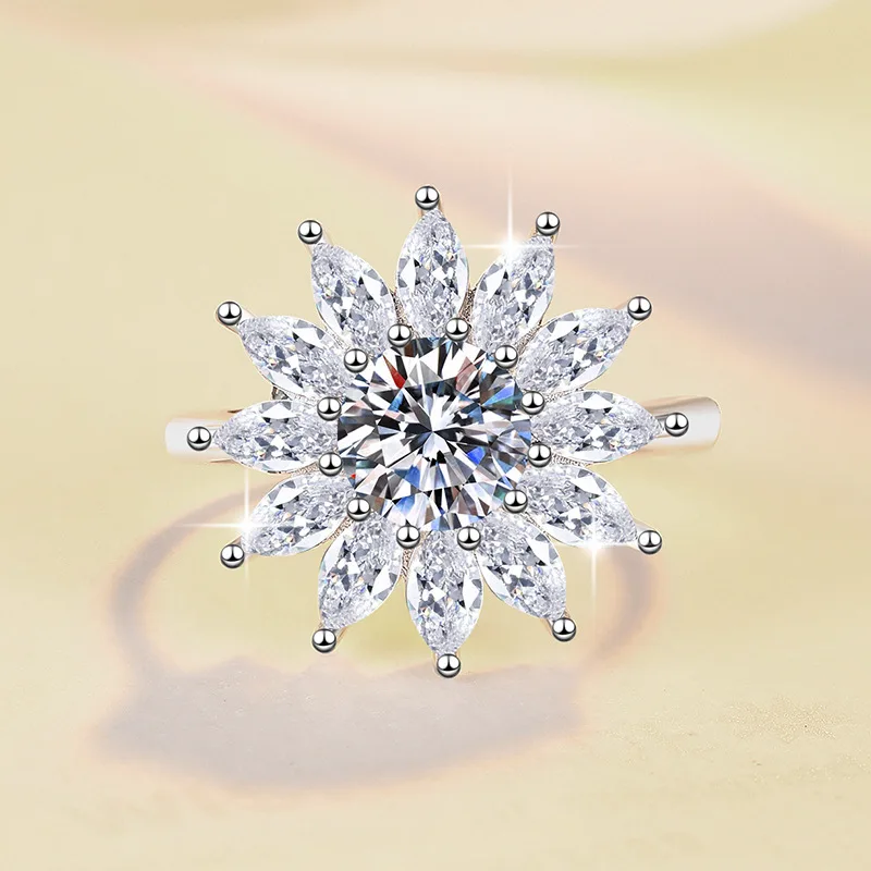 

PT950 Платиновое кольцо с подсолнухом, женское кольцо с муассанитом 1 карат — текстура высокой чистоты, привлекательное, яркий выбор подарков 1 карат