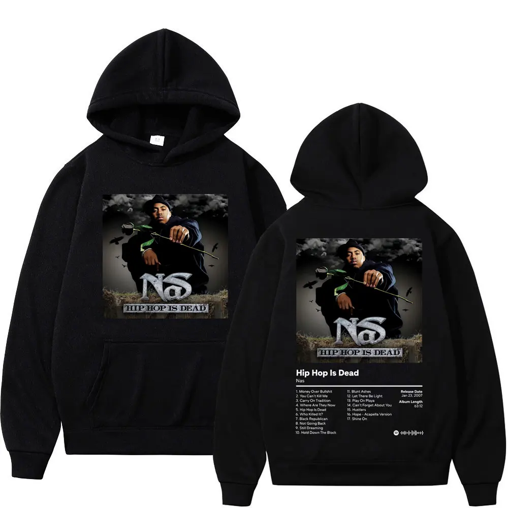 Rapper NAS Album musik Hip Hop Ls Dead Print Hoodie Fashion Rap Vintage Hoodie Sweatshirt bertudung pria wanita kasual ukuran besar