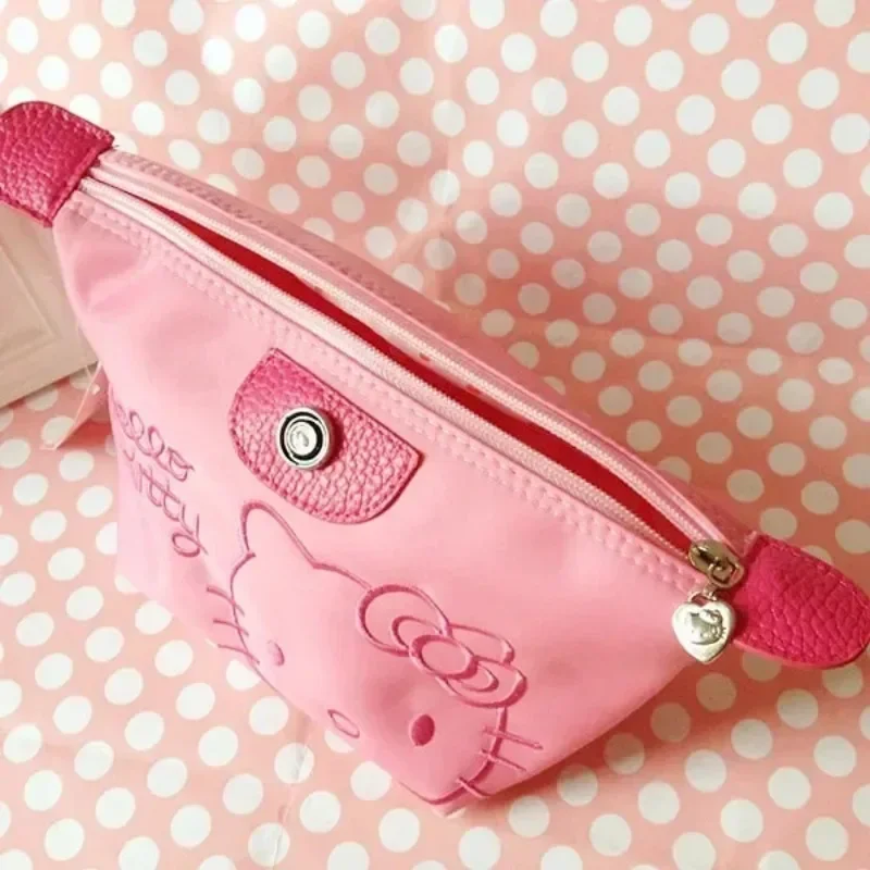 New Sanrio Hello Kitty Makeup Bag Anime Y2K Girls Storage Light Bag Cartoon Kawaii Large Capacity Waterproof PU Handbag Gift