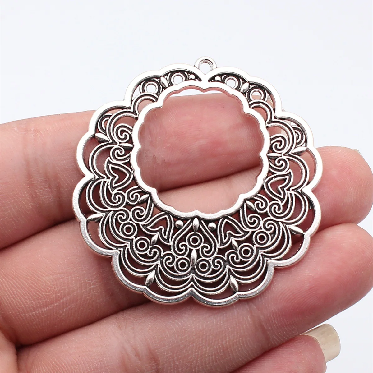 2pcs 50x49mm Antique Silver Color Openwork Lace Textured Earrings Pendant Handmade Jewelry Making Accessories