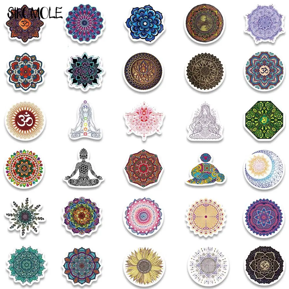 10/30/60pcs Mandala Flowers Yoga Cartoon Graffiti Stickers Kawaii DIY Toys Kids Luggage Skateboard Suitcase Car Decals Sticker