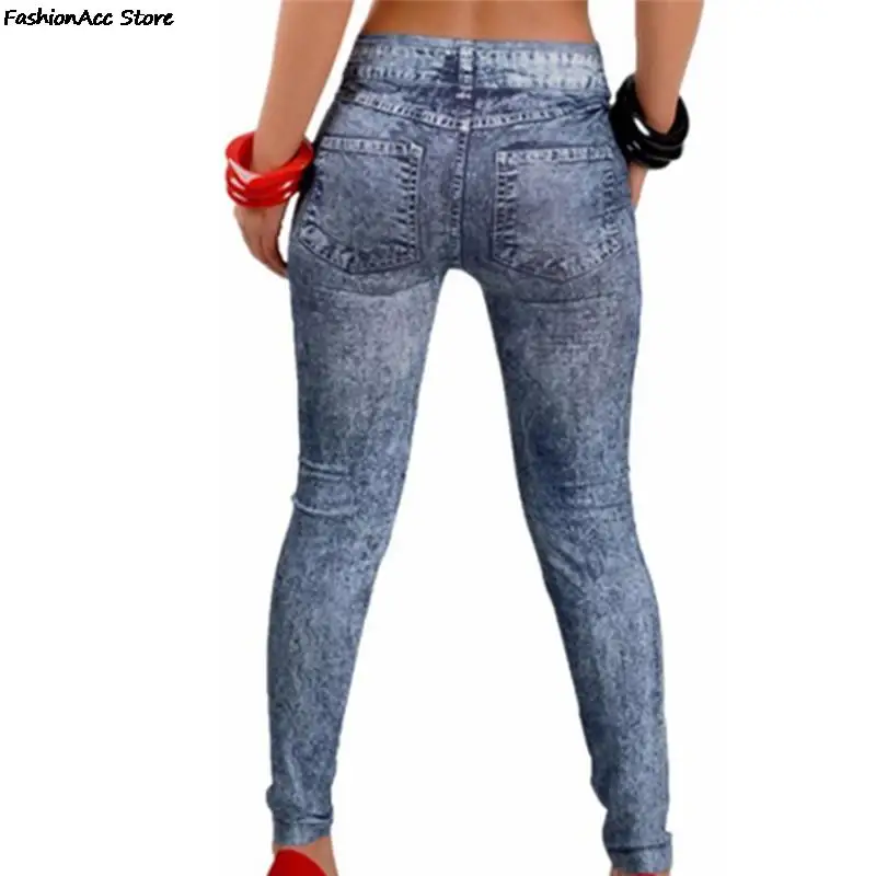 Leggings en denim avec poche pour femme, pantalon en jean slim, pantalon de fitness, bleu, noir