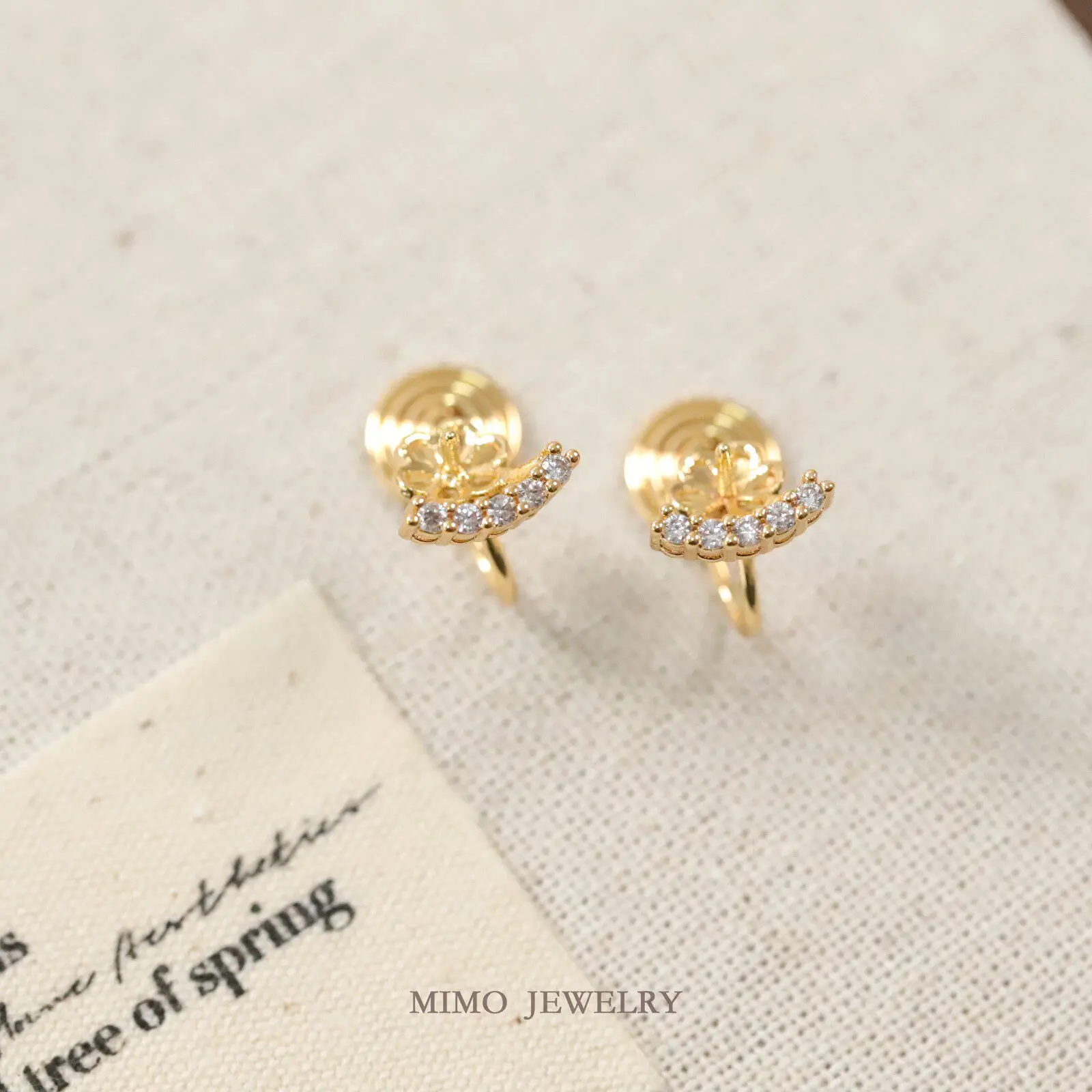 Copper-plated Real Gold, Simple Temperament, Zircon Empty Bracket, Stud Earrings, Earclips DIY Handmade Accessories