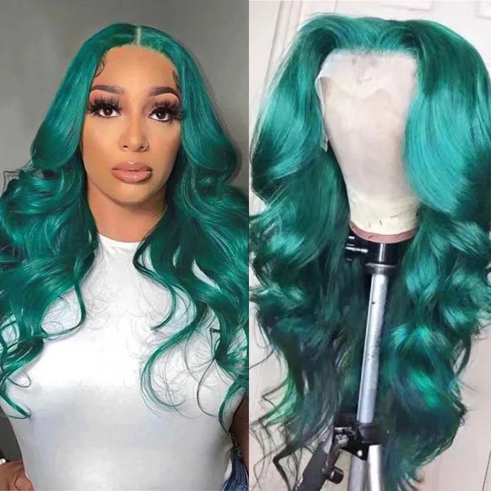 QW Dark Green Synthetic Lace Wigs for Black Women Body Wave Synthetic Wig Lace Front Wig High Temperature Cosplay Wigs