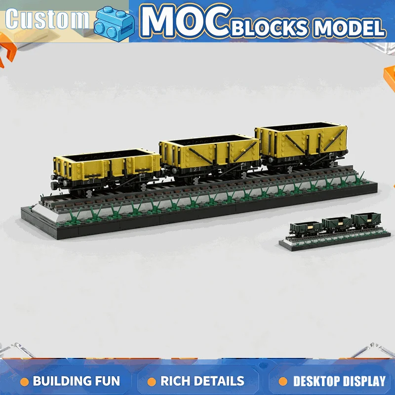 1148PCS Yellow Open Plank Freight Wagons 8W Railway Building Blocks Train Model With Opening Doors DIY Assembly Display Gift Toy