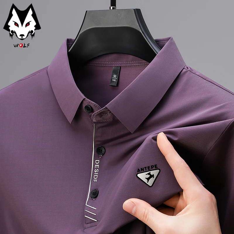 New Men's Business Casual Short Sleeved Shirt with Badge Solid Color Polo Shirt Fashionable Breathable Comfortable Versatile Top