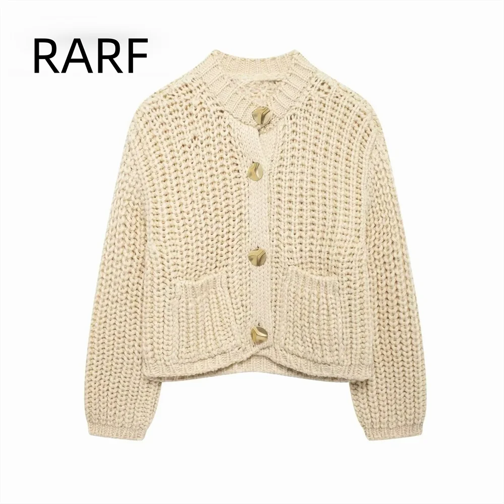 

2024 autumn new women's clothing retro loose casual simple long sleeved breasted thick needle jacket