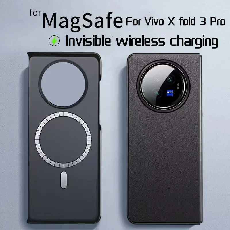 

Wireless Charging magnetic Leather for Vivo X Fold 3 Pro Case Matte Soft Magnet MagSafe Armor Camera Full Protection Cover Shell