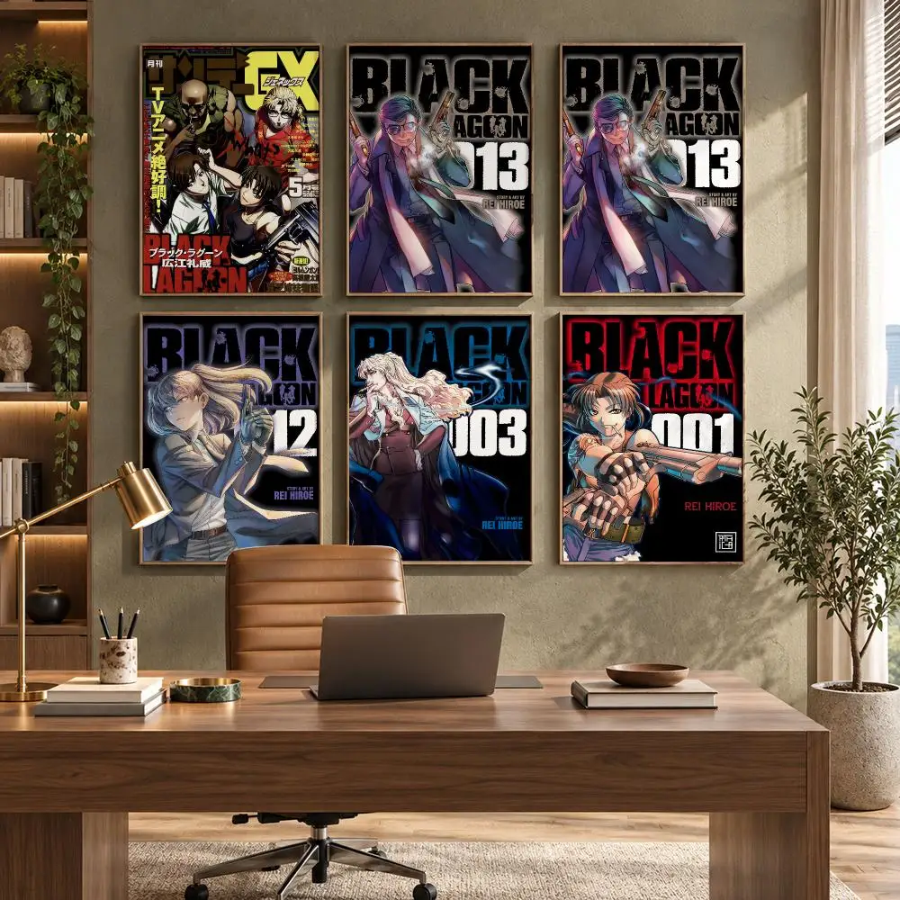Classic Japanese Anime B-Black Lagoon Poster HD Waterproof Wall Decal for Study, Living Room & Garage, Great Gift for Fans