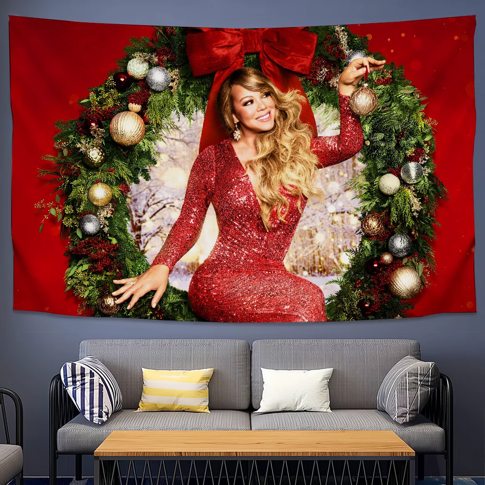 Singer M-Mariah C-Carey Merry Christmas Flag  College Bedroom Living Room Home Dorm Decor Funny Tapestry Garage Bar Wall Club