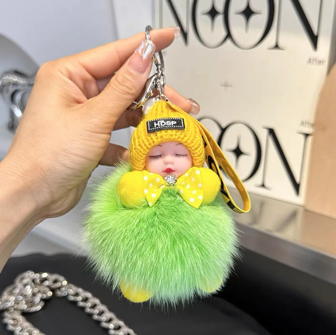 Real fox fur doll car keychain pendant cute plush doll school bag pendant couple gift