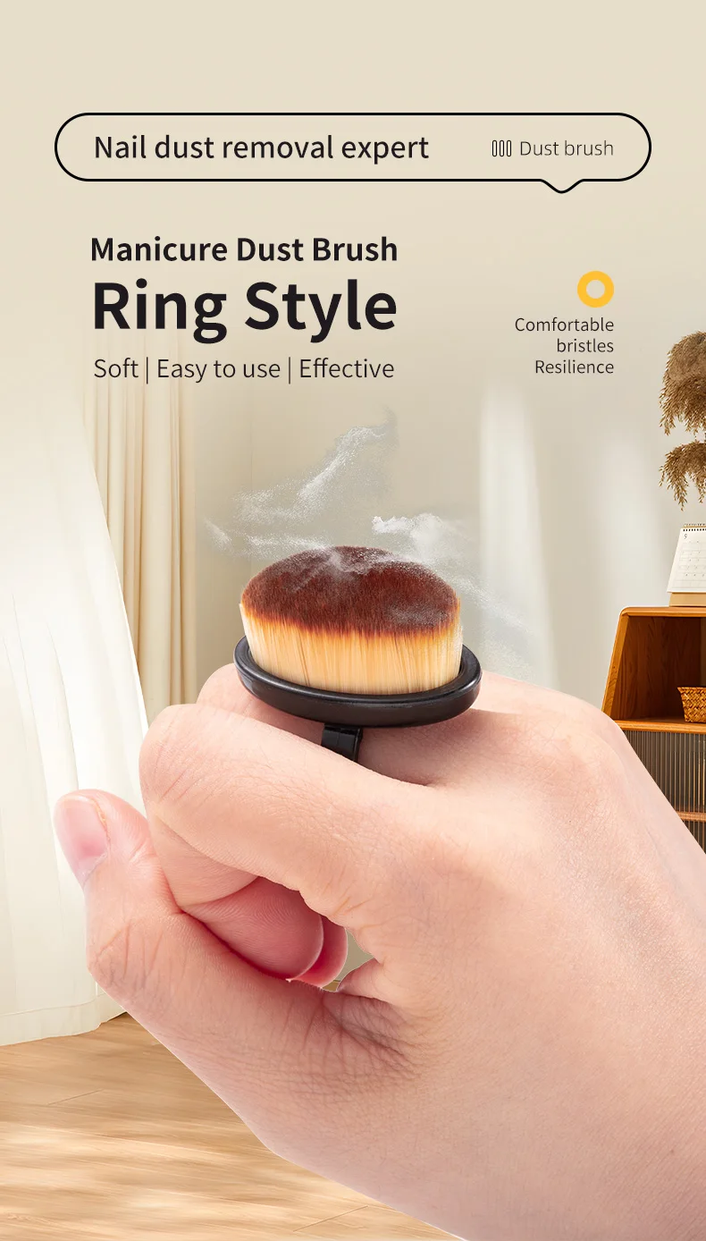 1/10 Stück Maniküre-Staubpinsel mit dichten Borsten, Fingerring-Staubwedel, Nagellack-Pulverreiniger, Nagelkunst-Essential, Salonbedarf – Detail 1