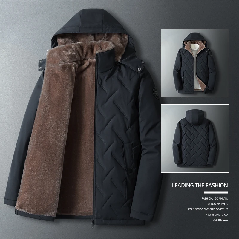 Parka homens casacos agradável jaqueta de inverno engrossar com capuz à prova doutágua outwear casaco quente dos pais roupas casuais