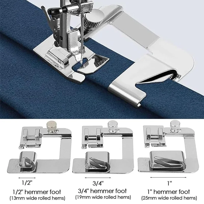 Wide Rolled Hem Presser Foot Set 1/2 3/4 1 Inch For Brother Singer Sew Hemmer Feet Kit Low Shank Sewing Machines Accessories