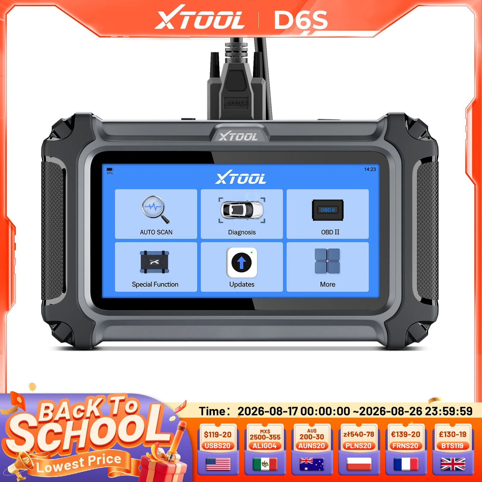 XTOOL D6S Car Diagnostic Tool All System OBD2 Automotive Scanner 4-IN-1 Live Data with 33+ Services Lifetime Free Update Built-in CANFD FCA