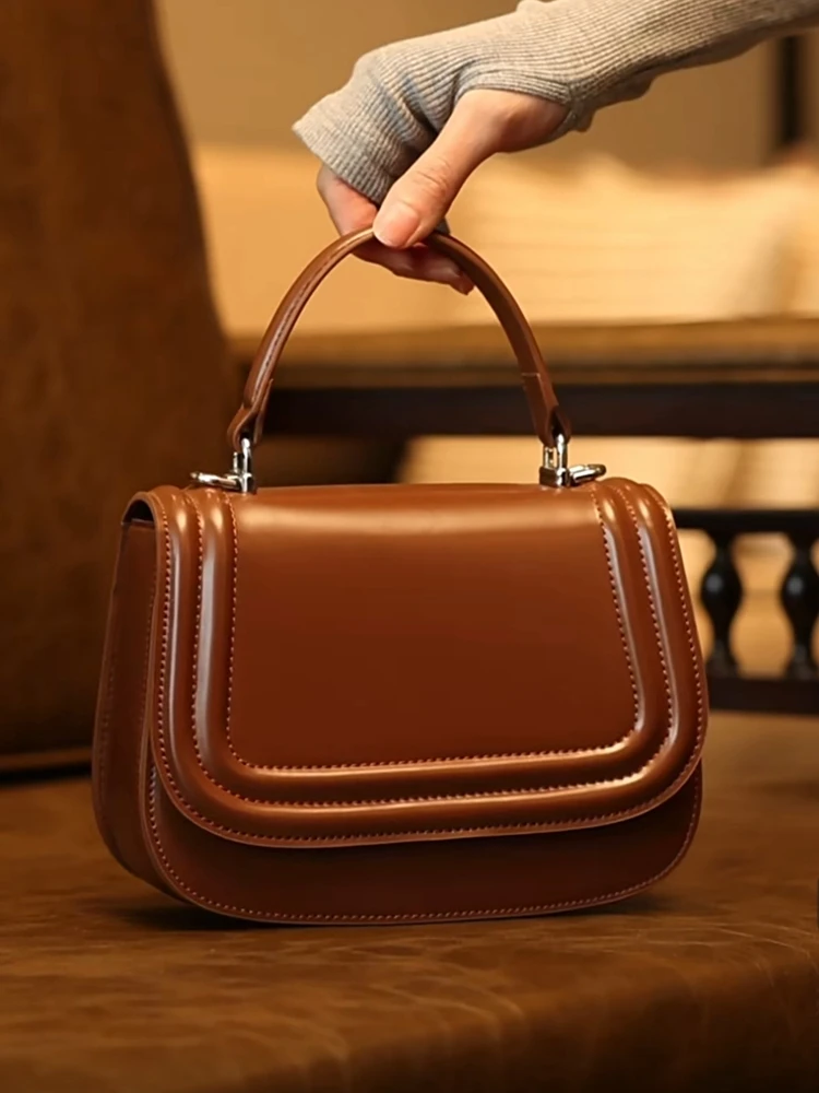 

Коричневая модная простая большая сумка из натуральной кожи, женская сумка из натуральной кожи, маленькая сумка через плечо