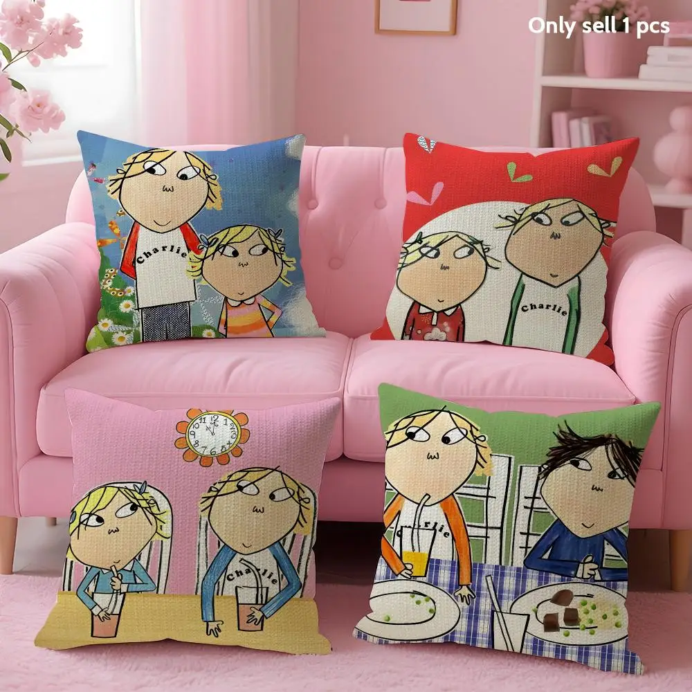 Cartoon C-Charlie And Lola Cushion Cover Decorative Linen Throw Pillow Case Soft For Bed Sofa Car Home Decor