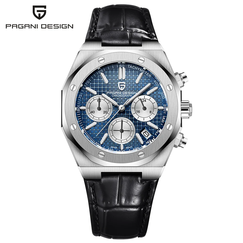 PAGANI DESIGN 40MM Men's Quartz Wristwatches Leather Strap Sapphire Glass 200m Waterproof Watch Gift Reloj Hombre PD1707