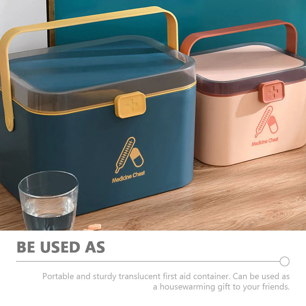 

First Aid Medicine Case Reliable Plastic Handle Strong Build Large Space Medicine Storage Container for Family Office Hospital