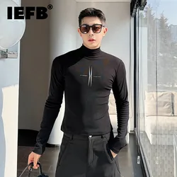 IEFB Elastic Close-fitting Men's Printing Long Sleeve T-shirts Korean Fashion Male Niche Design Mock Neck 2023 Spring New 9C3706