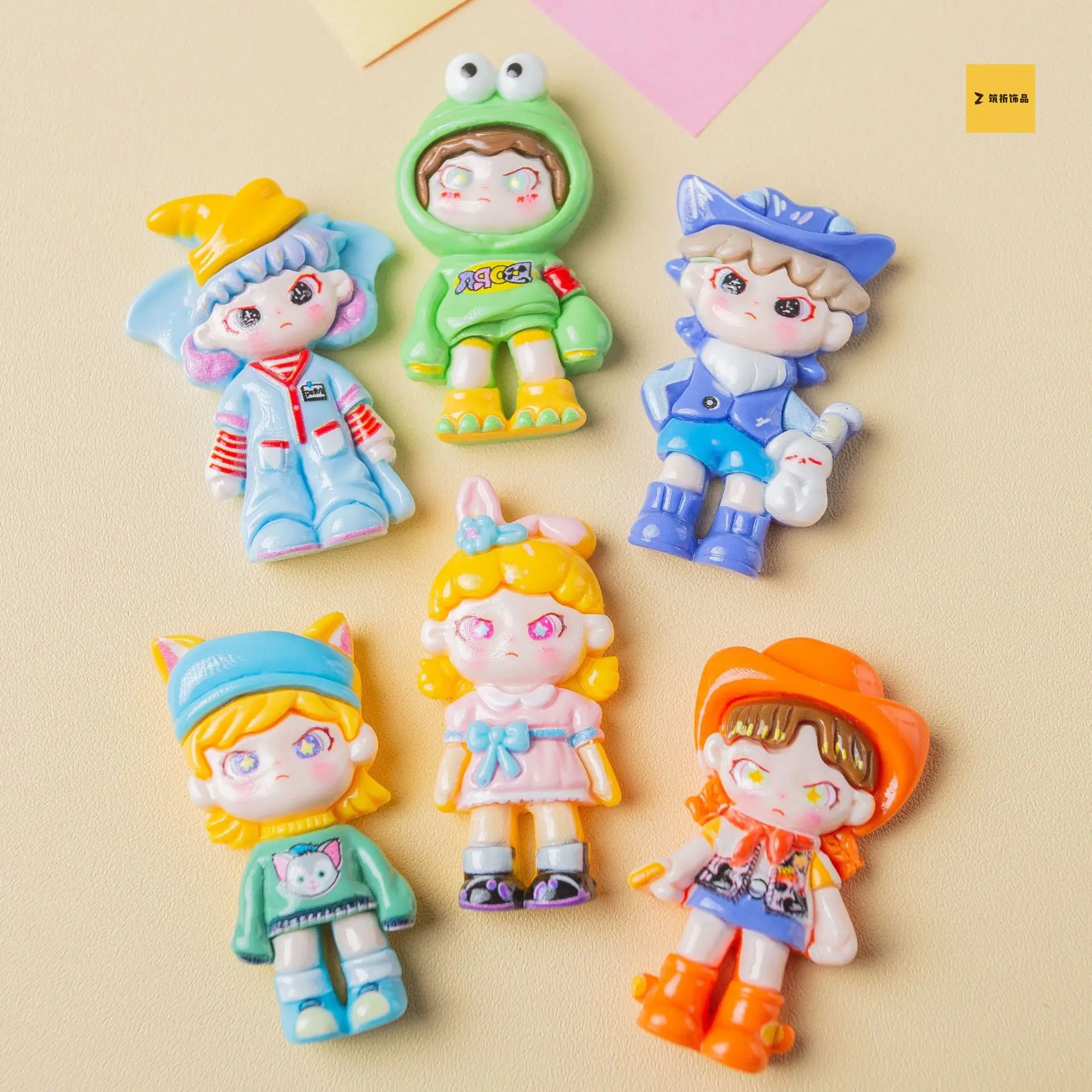 2pcs miniso cute boy cartoon resin flatback cabochons for diy jewelry making handmade crafts materials