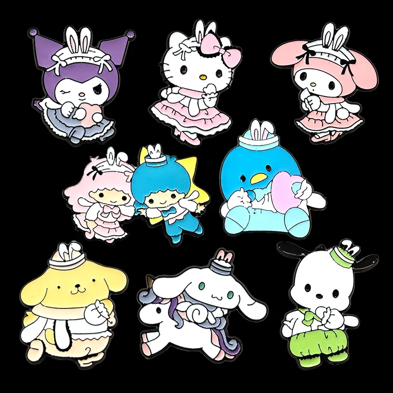 

1/8pcs Cartoon Sanrio Family Enamel Lapel Pins Hello Kitty Kuromi Cinnamoroll Metal Badges Kawaii Brooch for Backpack Decortion