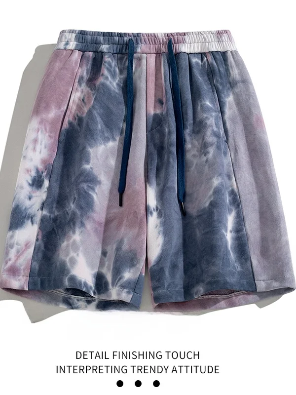 

Мужские летние свободные шорты American Style с эффектом тай-дай, повседневные спортивные шорты с длиной 5 дюймов, модные прямые хлопковые брюки