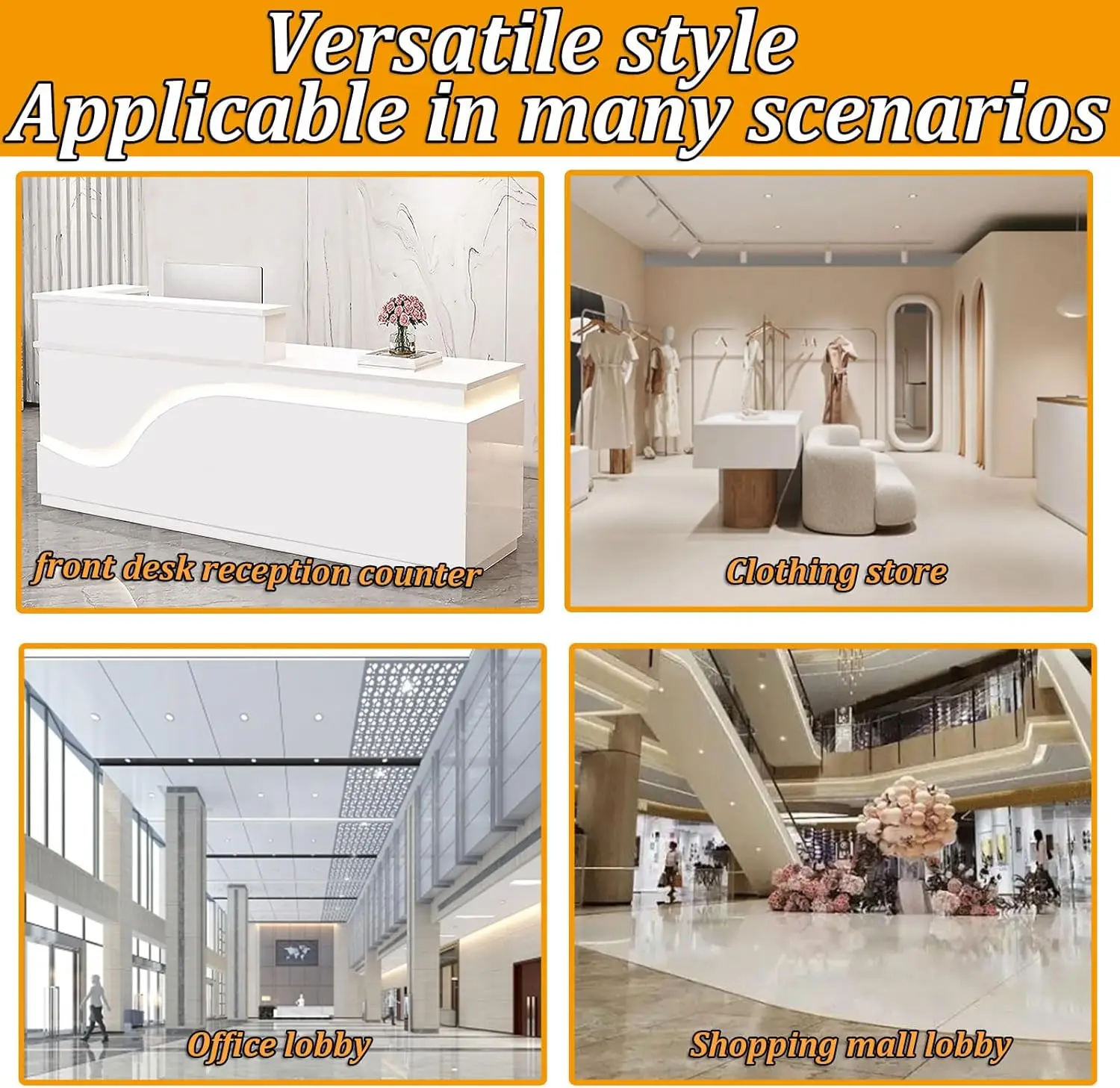 Salon Reception Desk with Counter, Front Desk Reception Counter with Lockable Drawer & Cabinet, Retail Checkout for Home Office,