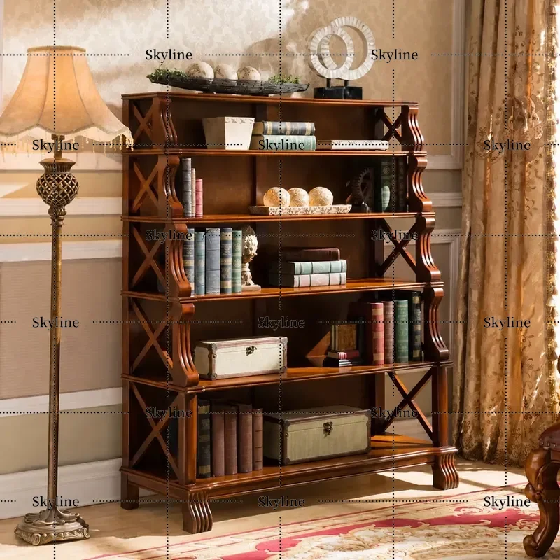American Solid Wood Bookcase European Style Floor Standing Multi Layer Storage Shelf Simple Display Rack for Children