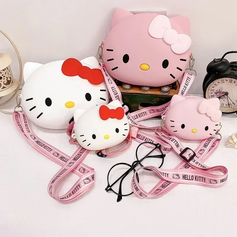 MINISO Bags Women Hello Kitty Crossbody Bag for Girls Pink White Cute Bow Kawaii Bag Small 3D Shoulder Bag Bolsas Para Mujeres