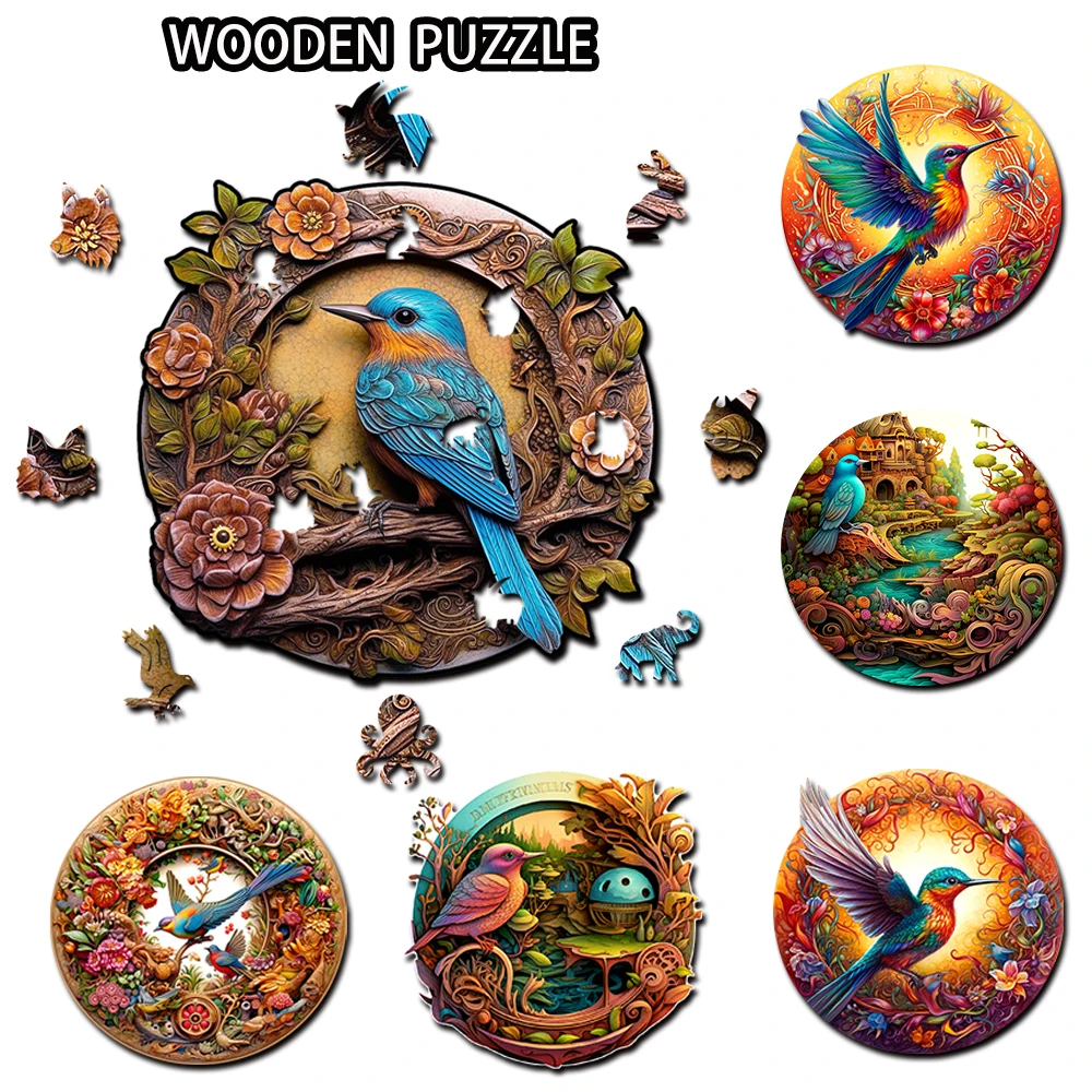 Round wooden puzzle Happy Valley bird themed personalized 3D puzzle adult gifts children's educational toys high difficulty game