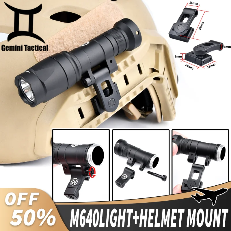 WADSN M640 M340 Flashlight FAST Helmet Mount Set M640C M640U Strobe Light M340A M340C Outdoor Hunting Scout Lamp for Mlok Keymod