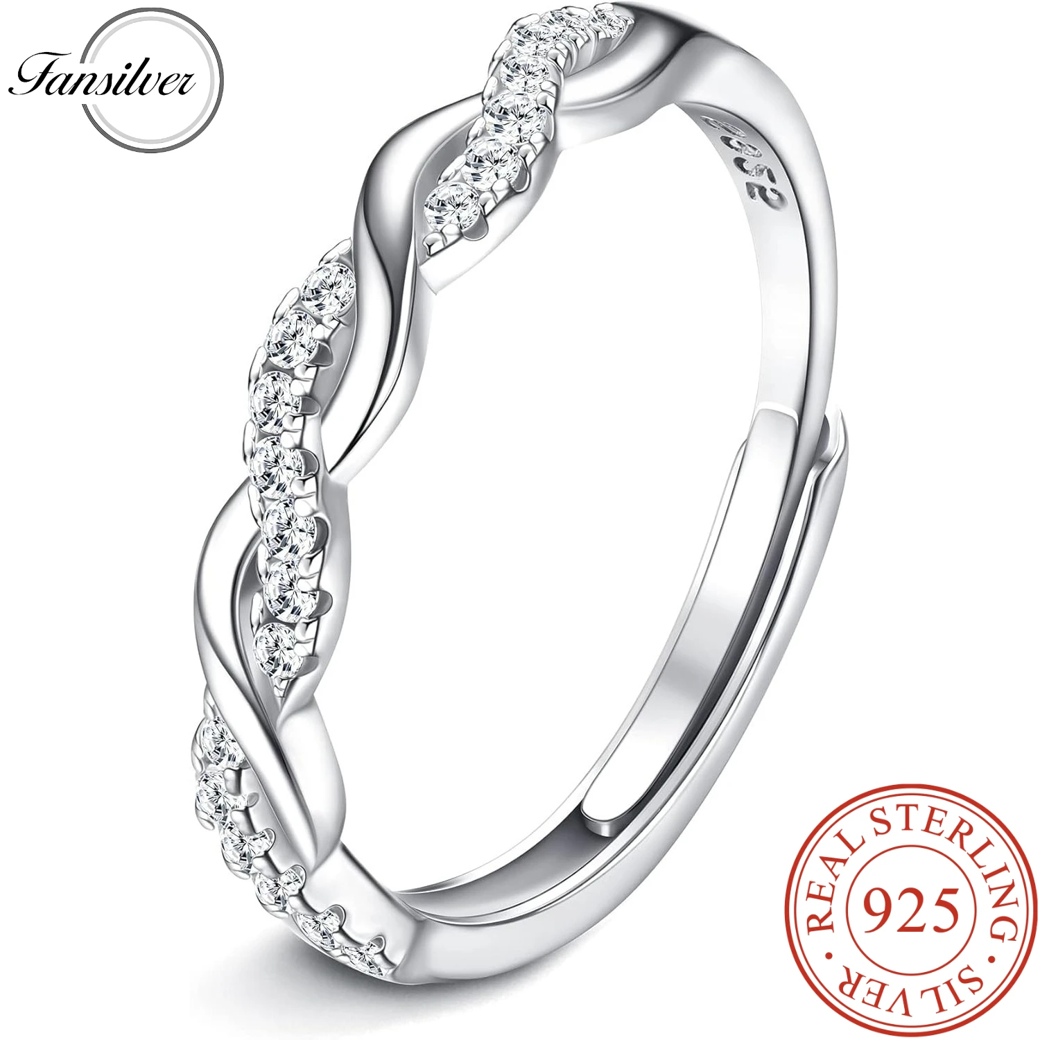 

Fansilver, регулируемое кольцо из стерлингового серебра 925 пробы для женщин, кроссовер с кубическим цирконием, свадебное обещание, ювелирное изделие на годовщину, подарок